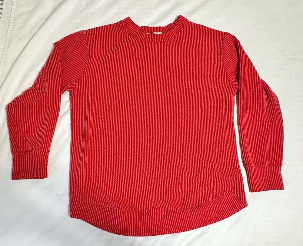 Zenana Red Textured Ribbed Long Sleeve Top Style